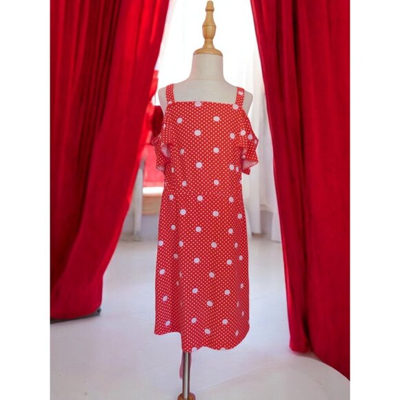 SALE Epic Threads Girls Red Polka Dot Cold Shoulder Dress Size M Playful - Picture 1 of 8